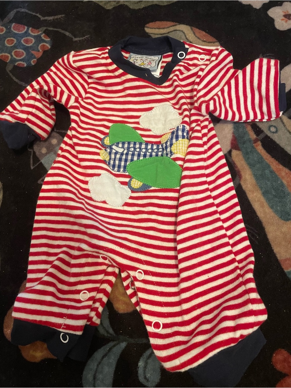 Unbranded Red & White Stripe Baby One-Piece with Airplane Appliqué